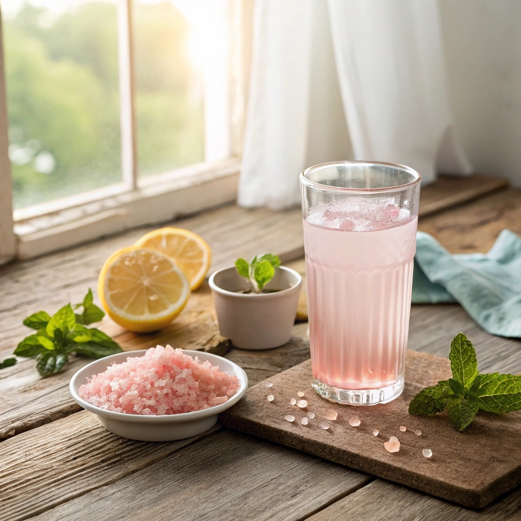 served pink salt diet drink recipe with lemon