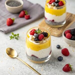 layered lemon chia pudding with yogurt