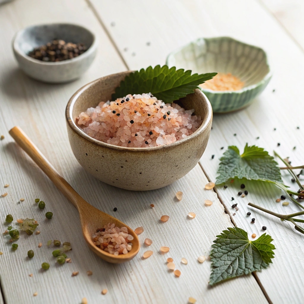 Japanese pink salt recipe in a ceramic bowl