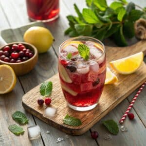 Glass of cranberry juice apple cider vinegar detox drink