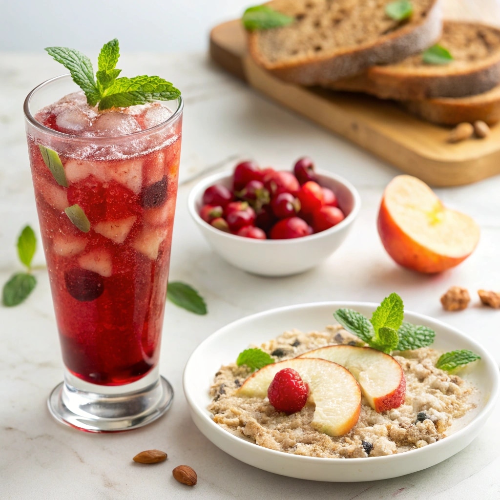Cranberry apple cider vinegar drink served cold
