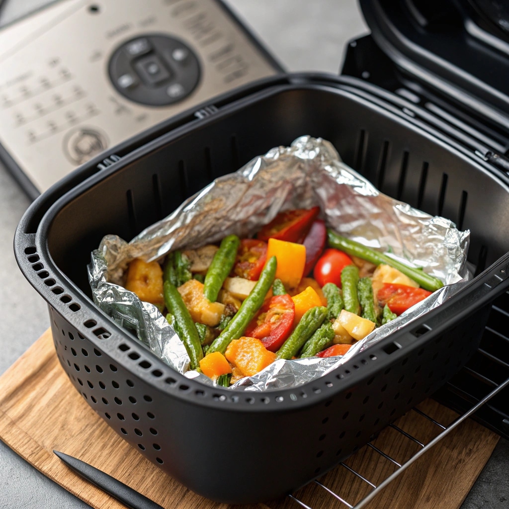 preparing aluminum foil for air fryer basket