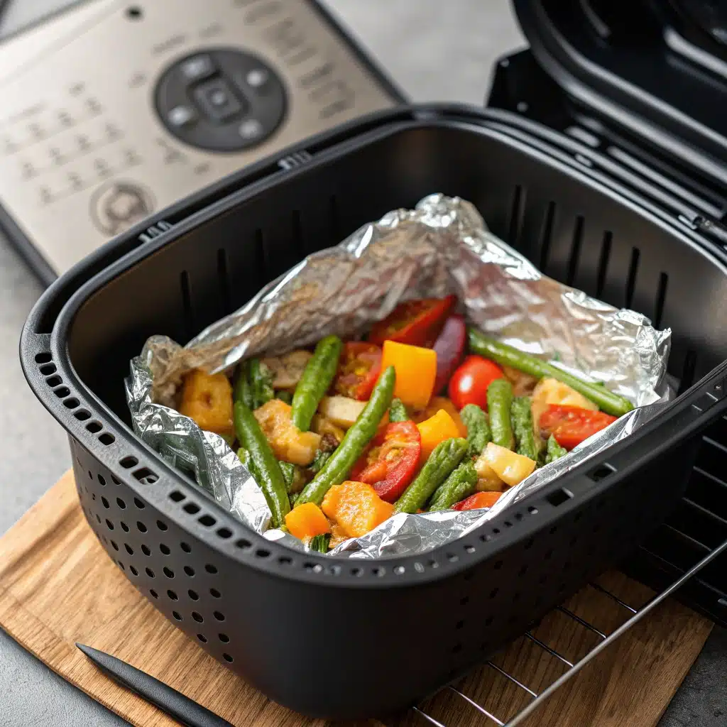 preparing aluminum foil for air fryer basket