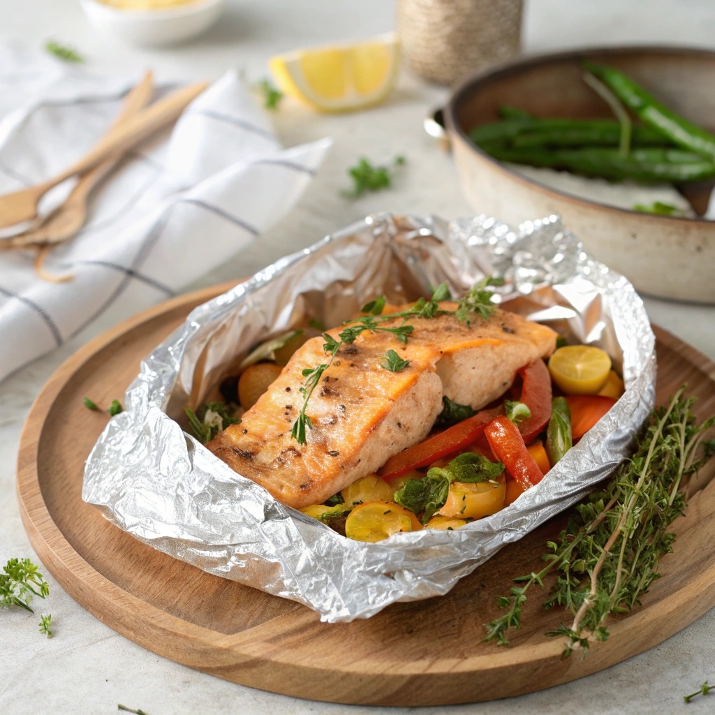 air fryer meal cooked with aluminum foil