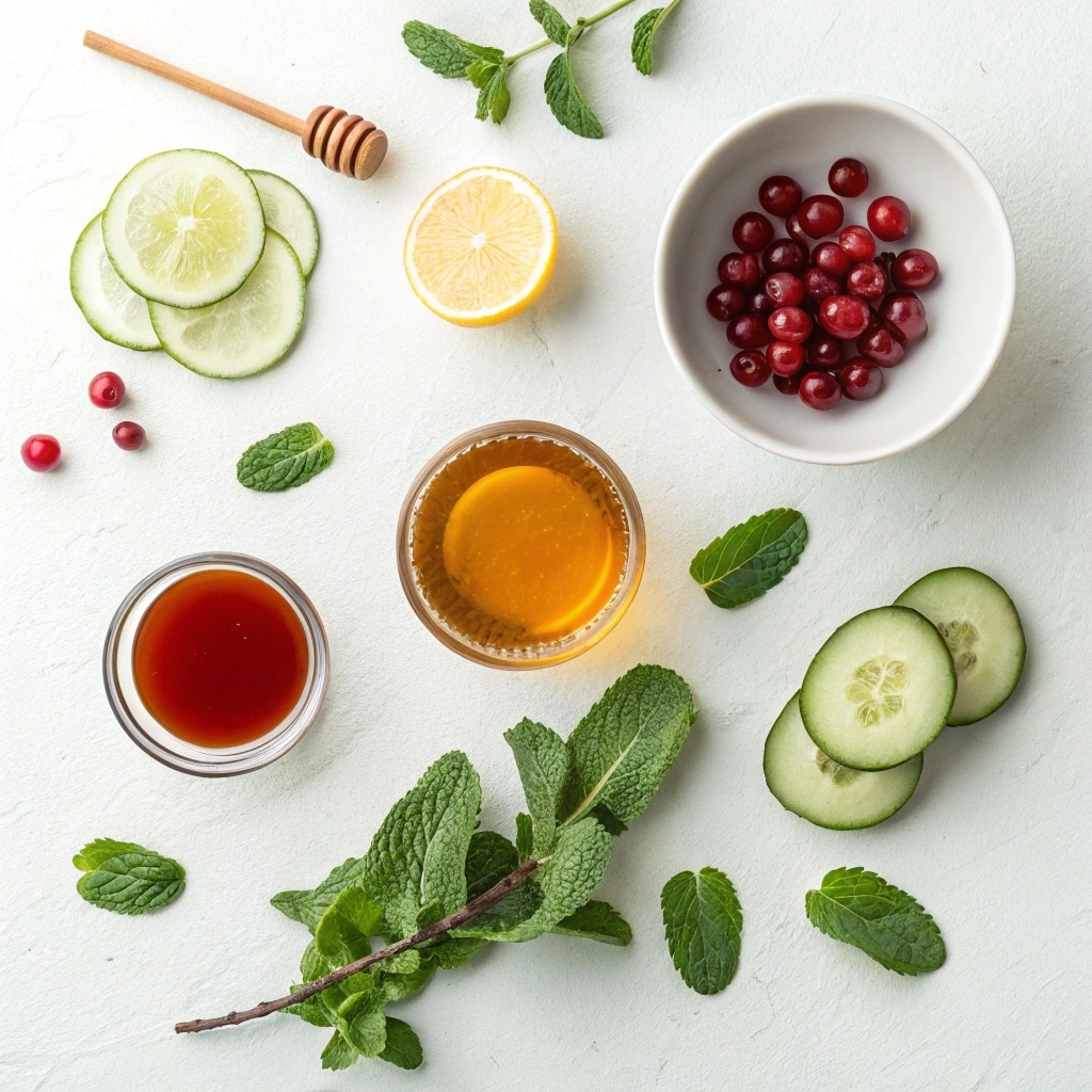 Ingredients for cranberry juice apple cider vinegar drink