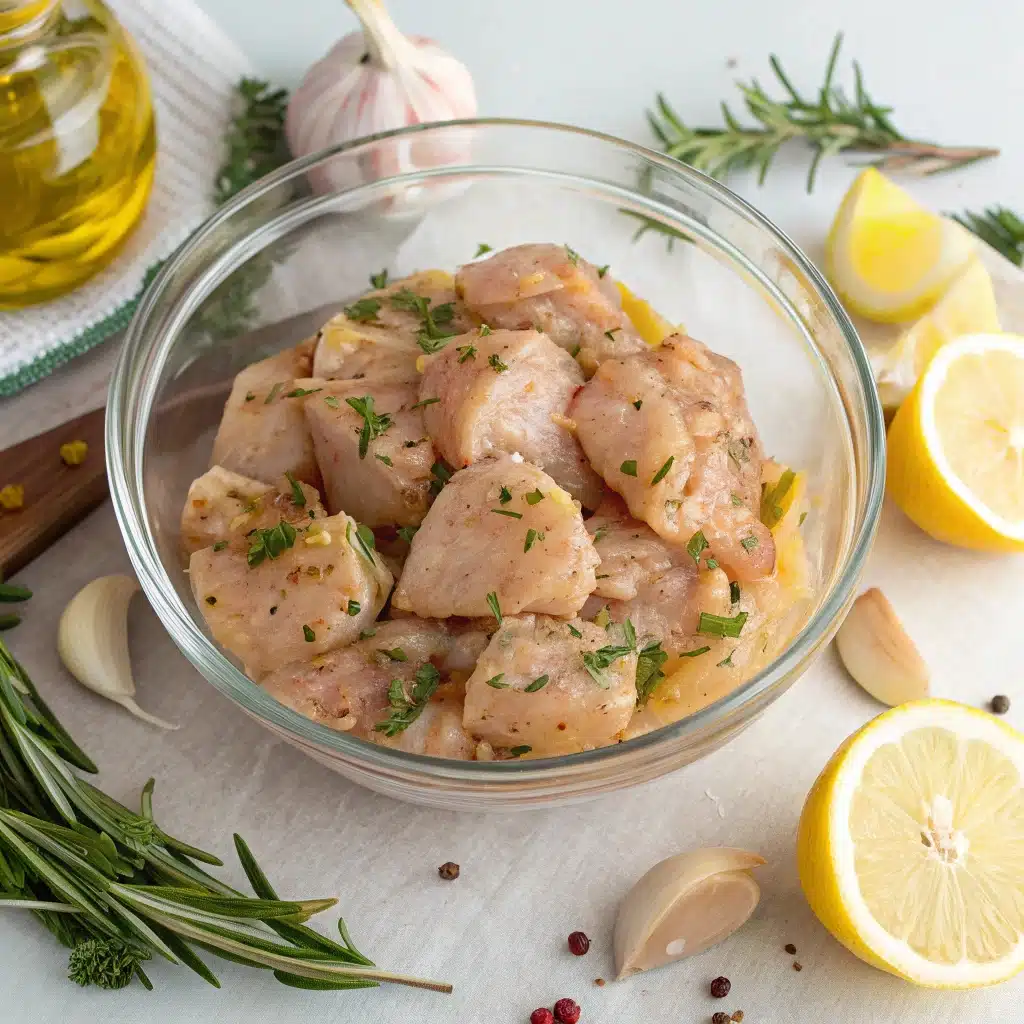 chicken marinating in lemon and garlic