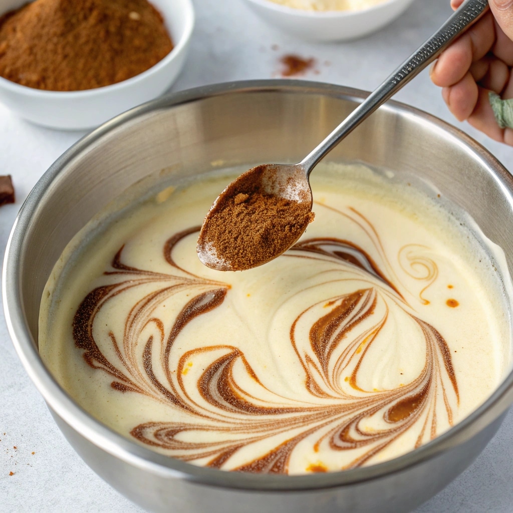 cinnamon swirl added to cheesecake batter
