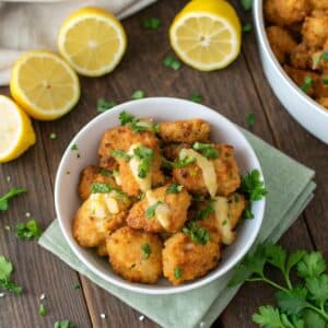 air fryer lemon chicken bites in bowl