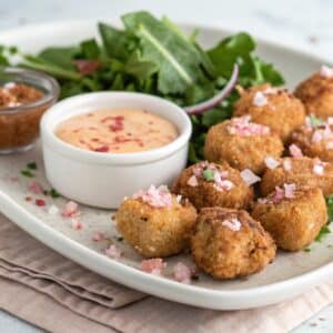 served pink salt chicken with dip