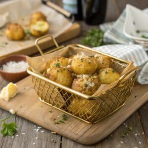 air fryer smashed potatoes in basket