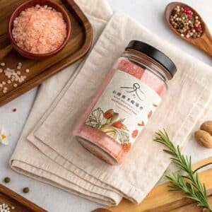 Jar of homemade Japanese pink salt