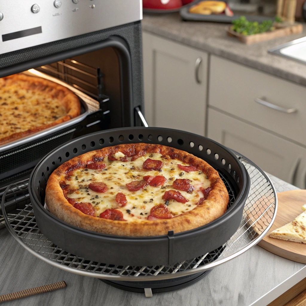 Totinos Party Pizza cooking inside air fryer