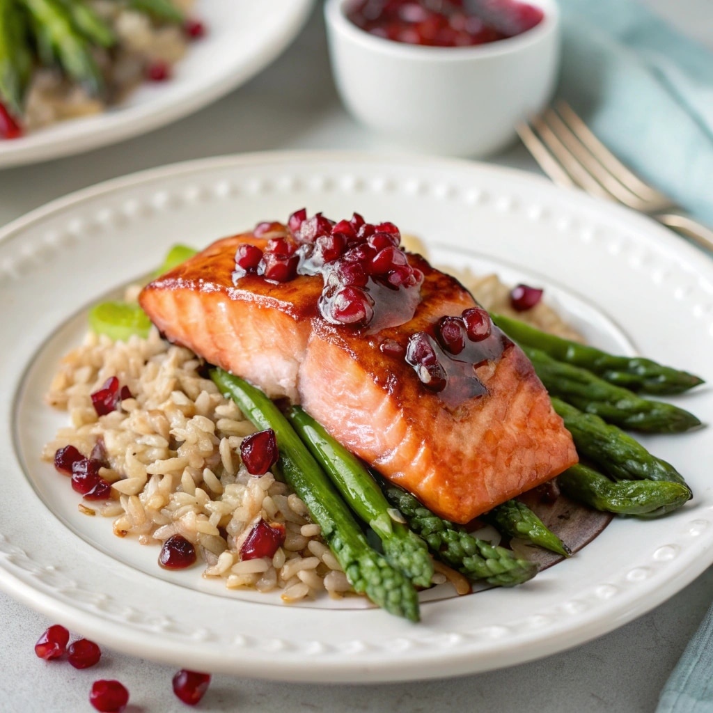 Air fryer salmon dinner with pomegranate glaze