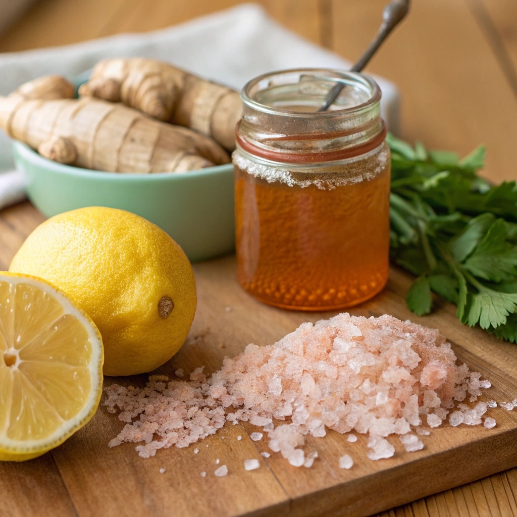a close up of fresh ingredients lemon honey gin