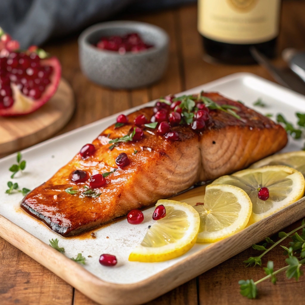 Air fryer pomegranate-glazed salmon with sticky glaze