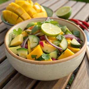 colorful mango salad recipe with fresh herbs and citrus