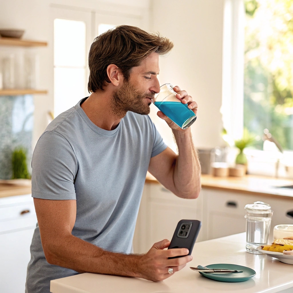 Man drinking the Blue Salt Trick Recipe in the morning
