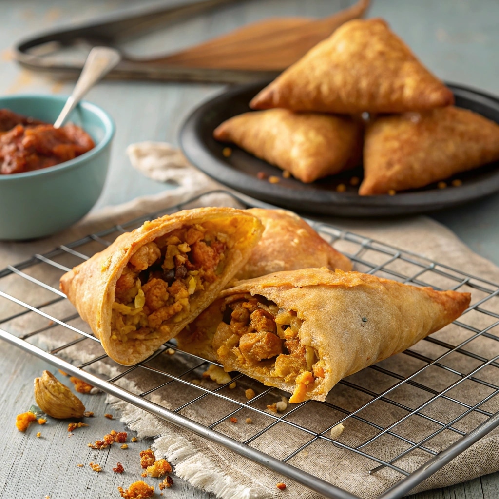 reheated air fryer samosa on wire rack
