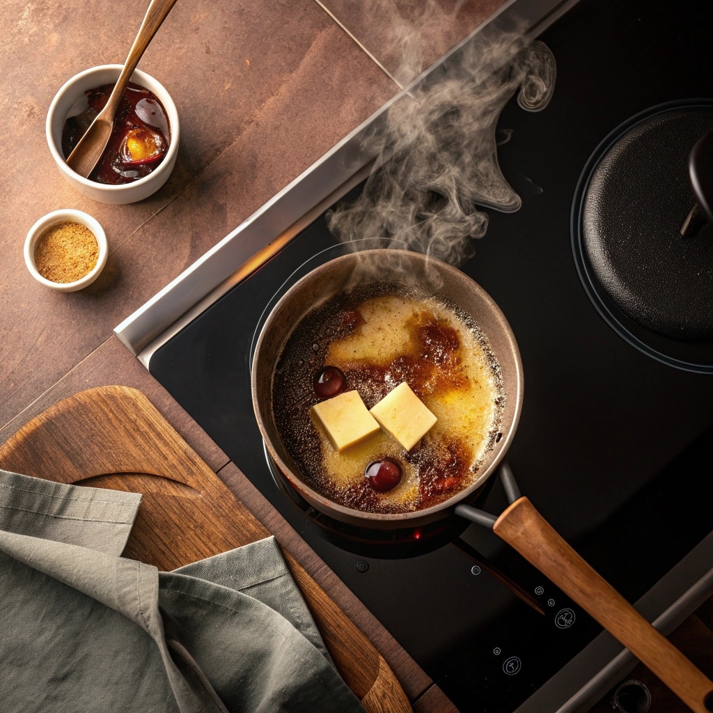 a small saucepan heating prune juice with butter m