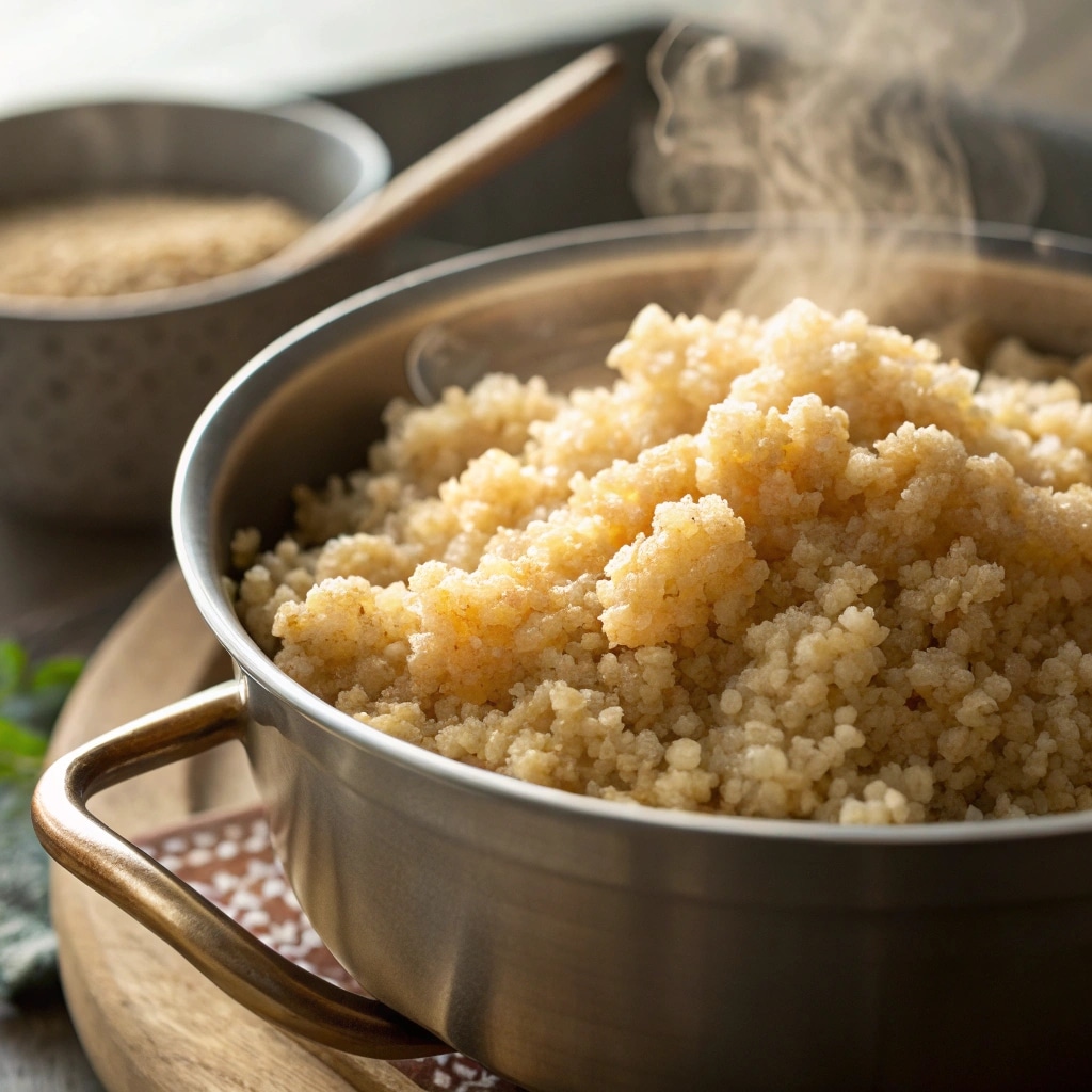 cooked fluffy quinoa in pot – how to cook quinoa recipes