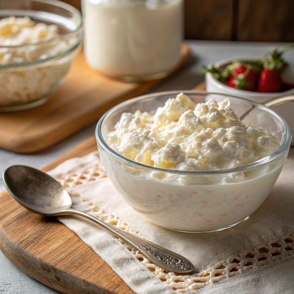 Homemade cottage cheese made with yogurt in a bowl