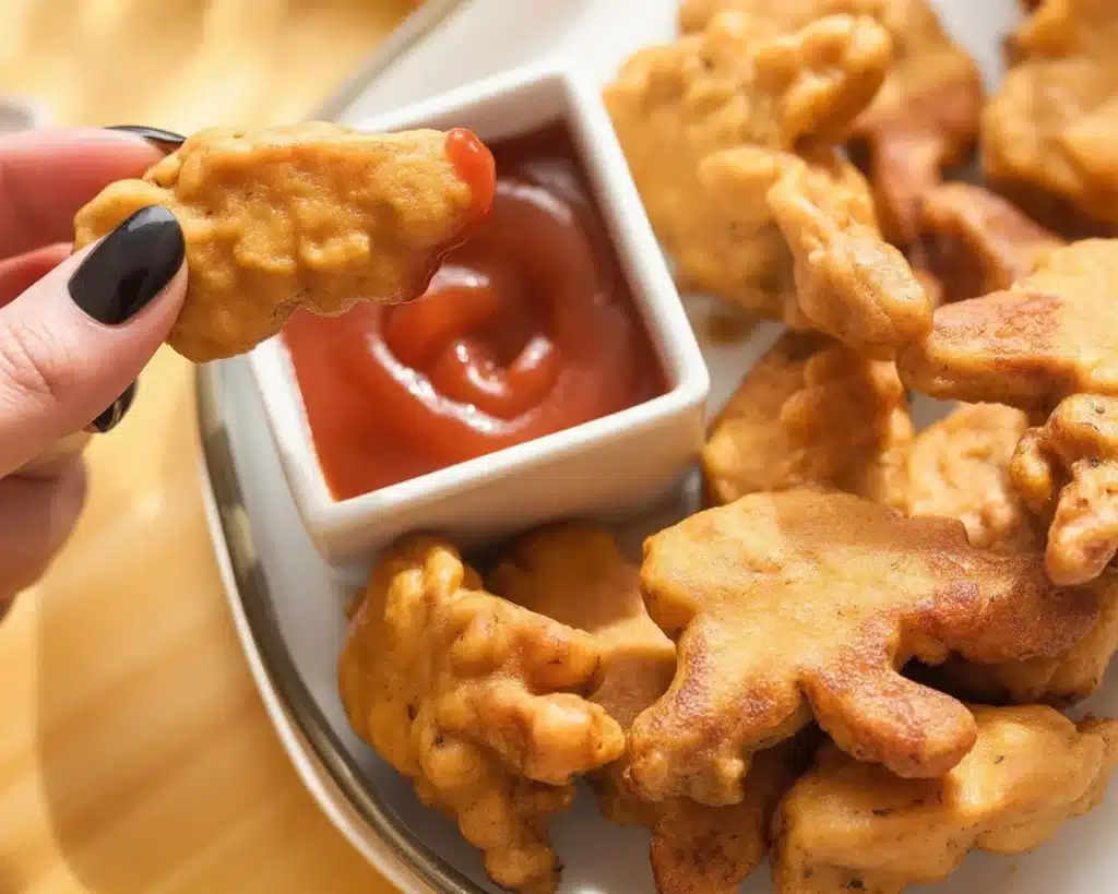 Crispy dino nuggets cooked in an air fryer, golden and delicious.