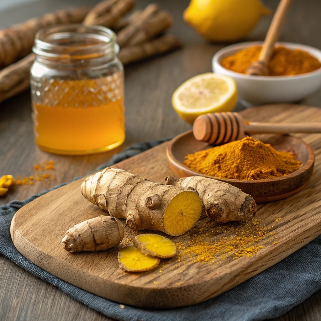 raw ginger and turmeric roots for tea