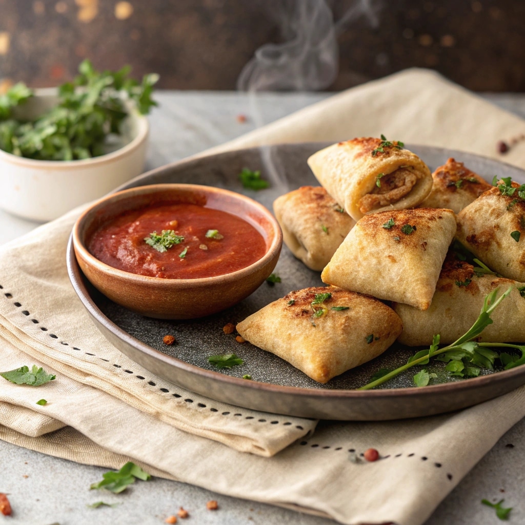 air fryer pizza rolls served with marinara