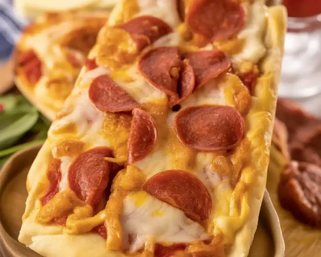 Red Baron French bread pizza cooked in an air fryer, crispy and ready to enjoy.