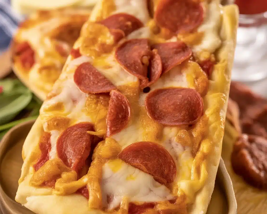 Red Baron French bread pizza cooked in an air fryer, crispy and ready to enjoy.