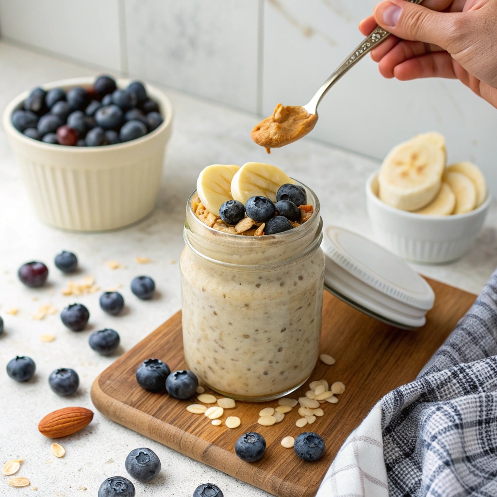 Adding fruit and peanut butter to overnight oats recipe
