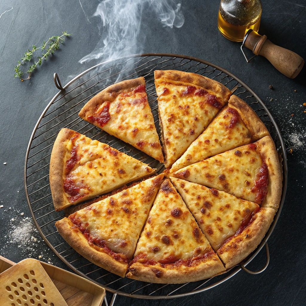 perfectly cooked red baron pizza in air fryer basket