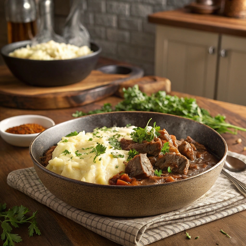 a luxurious bowl of short rib ragu with creamy par