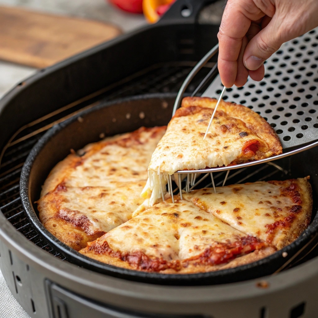 checking red baron pizza in air fryer for doneness