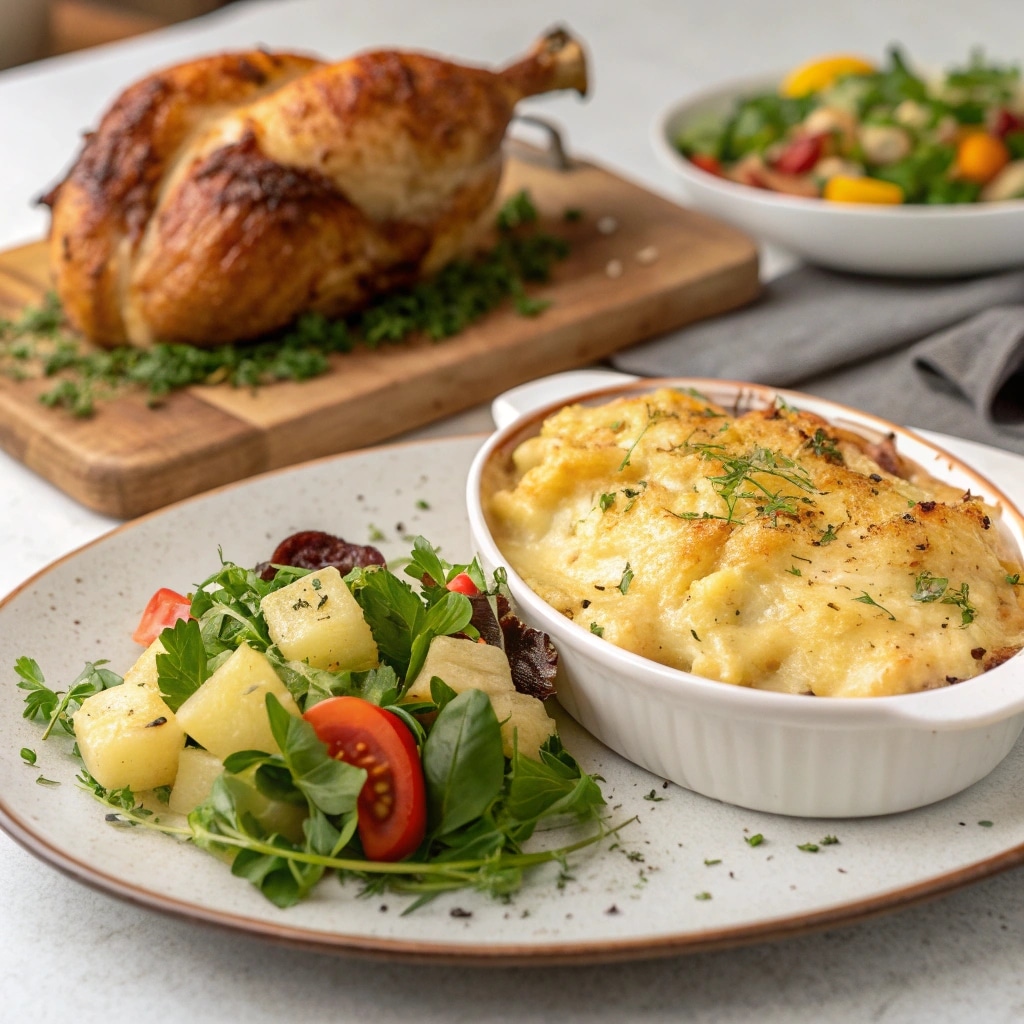 a plated serving of cheesy garlic potatoes gratin