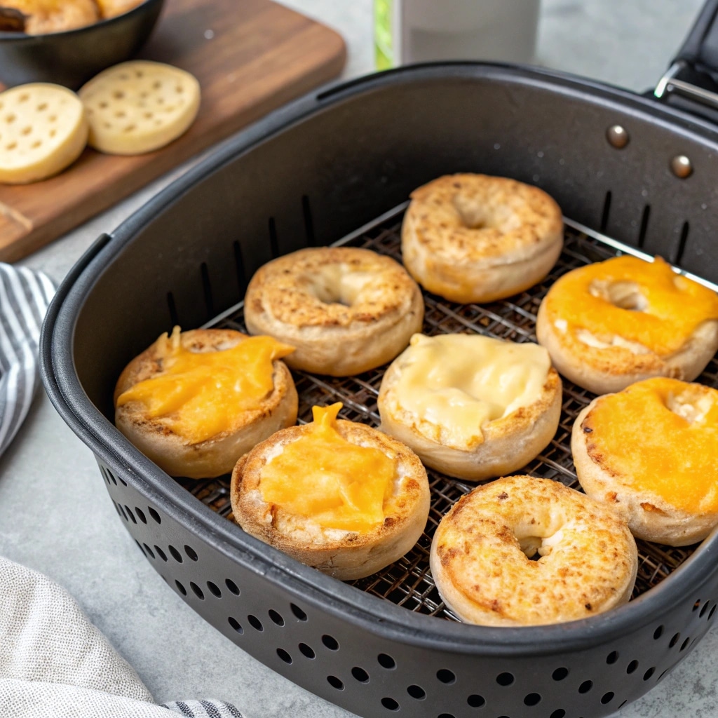 Preparing homemade bagel bites for air fryer