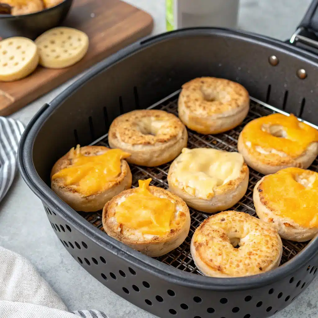Preparing homemade bagel bites for air fryer