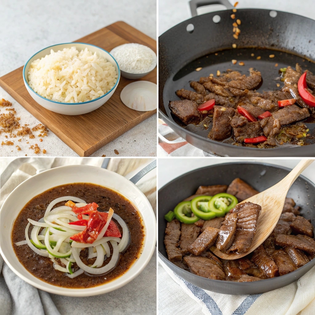 beef strips marinating in a bowl with soy sauce