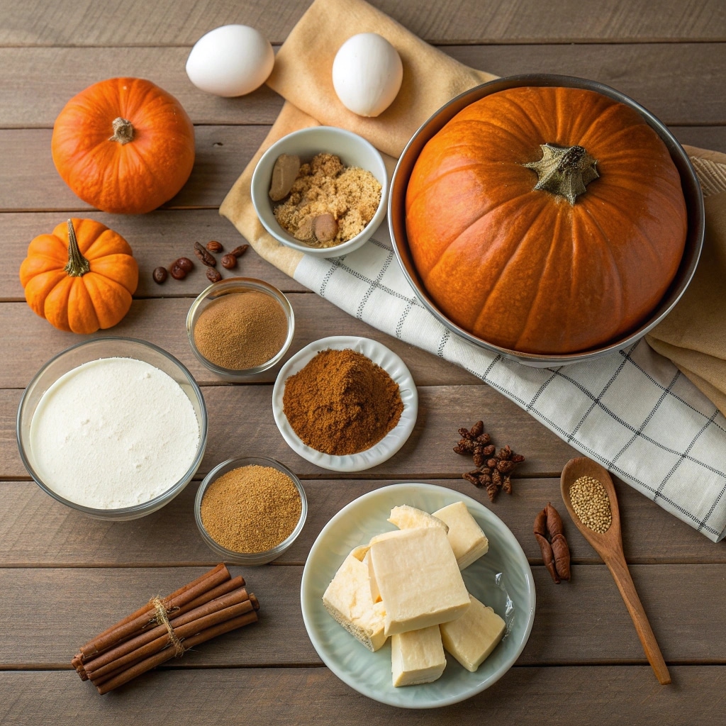 an array of ingredients laid out for making pumpki
