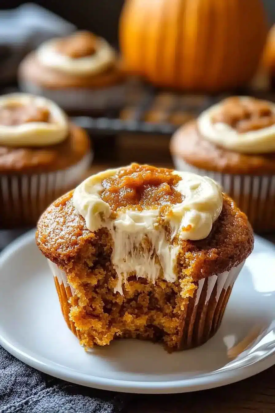 Starbucks inspired pumpkin cream cheese muffins with a rich cream filling