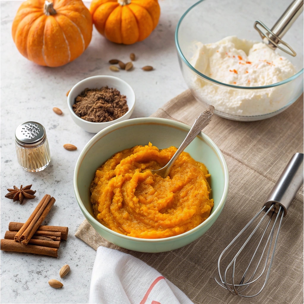 Baked Pumpkin Spice Pudding: A Heartwarming Fall Delight to Try 2 step image 1 the process of mashing cooked pumpki
