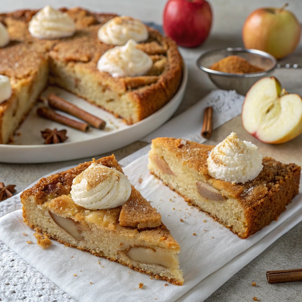 slices of apple spice cake on a table