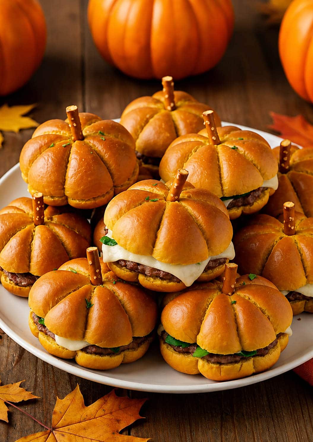 Pumpkin-Shaped Slider Burgers: Festive Fall Party Recipe 7 pumpkin slider burgers hero