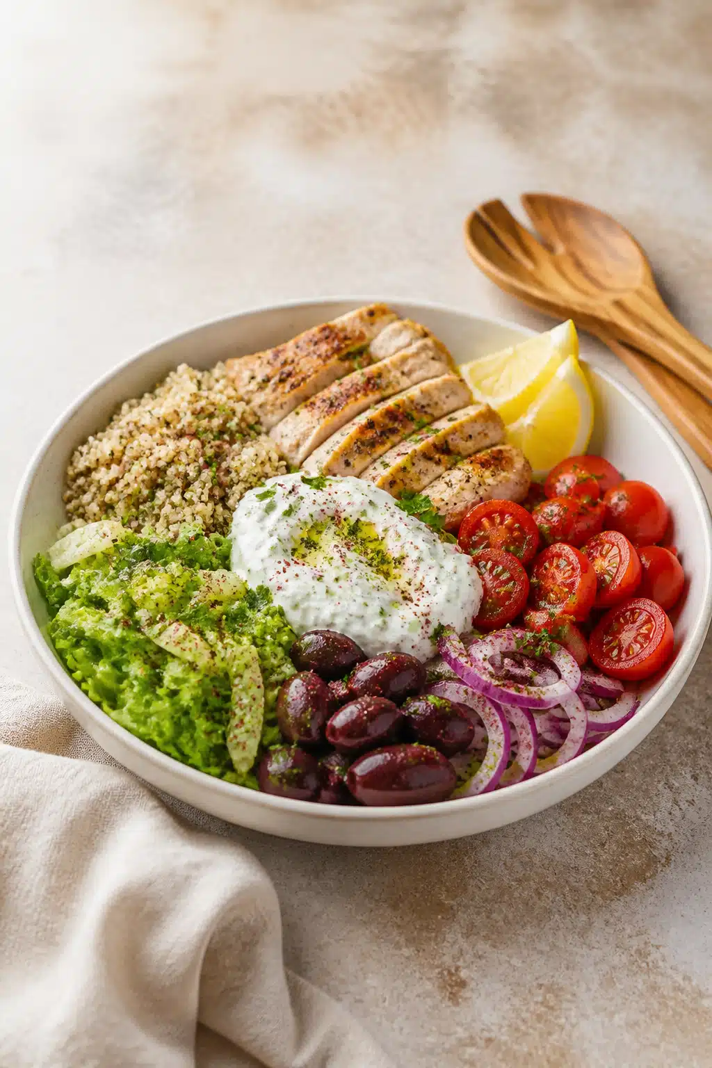 Mediterranean Chicken Bowl: Delicious 30-Minute Recipe For Busy Weeknights 16 Mediterranean Chicken Bowl - finished dish presentation