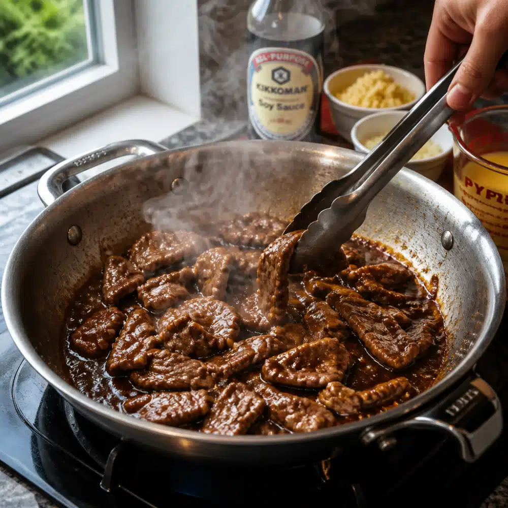 Teriyaki Beef Bowl - cooking process