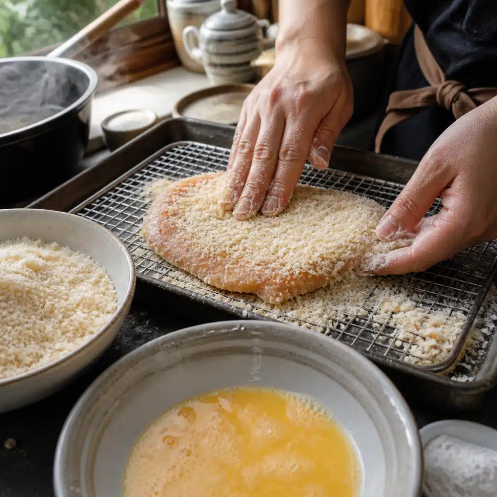 Air Fryer Chicken Katsu - cooking process