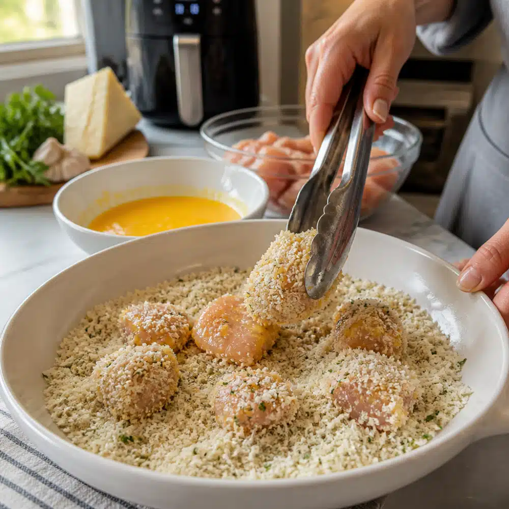 Air Fryer Garlic Parmesan Chicken Bites - cooking process