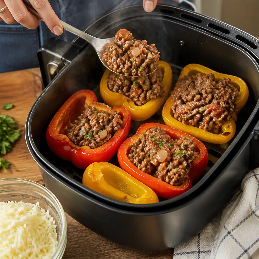 Air Fryer Stuffed Peppers: Easy 15-Minute Recipe For Busy Weeknights 17 Air Fryer Stuffed Peppers - cooking process