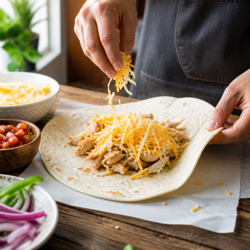 Leftover Rotisserie Chicken Air Fryer Quesadillas - cooking process