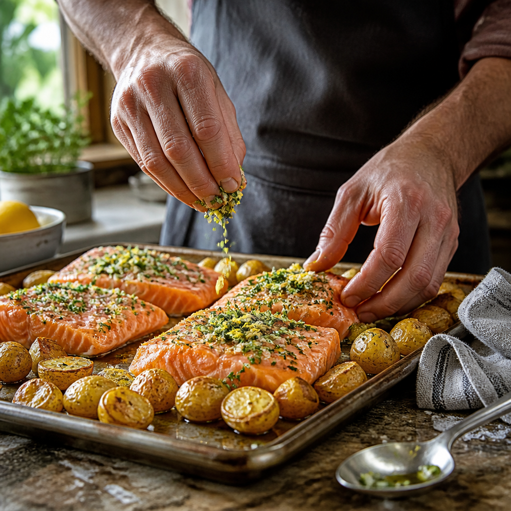Lemon Herb Baked Salmon With Roasted Baby Potatoes: Easy 30-Minute Recipe For Busy Weeknights 17 Lemon Herb Baked Salmon with Roasted Baby Potatoes - cooking process